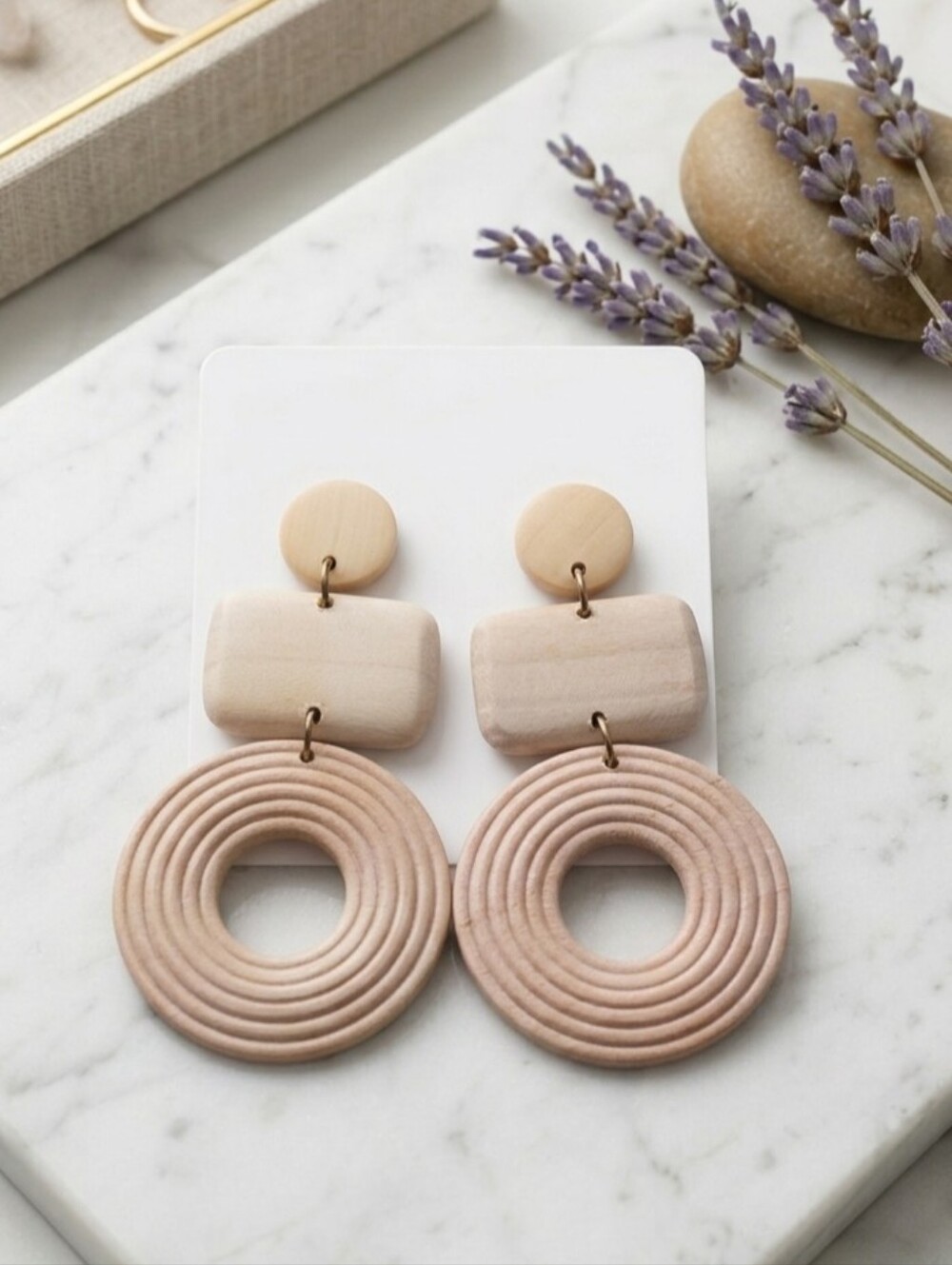 Neutral Beige Statement Drop Earrings - Lightweight Women Jewelry